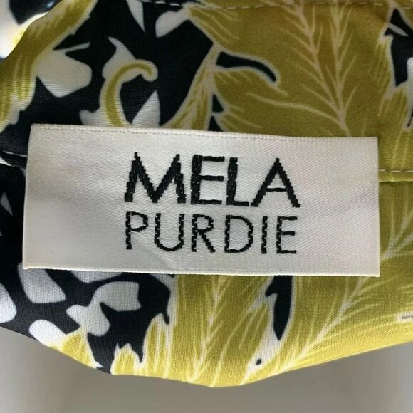 Mela Purdie Black Gold Yellow Leaf Printed Button Up Long Sleeve Top Small boho - Picture 2 of 8